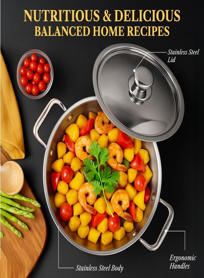SOLARA Sterra Stainless Steel Kadai/Kadhai with Lid, 22cm/8.6 inch, 2.3Ltr, Induction Base Friendly, 3-Layer Triply Thick Sandwich Bottom, 100% Toxin-Free, No Chemical Coating - Image 5